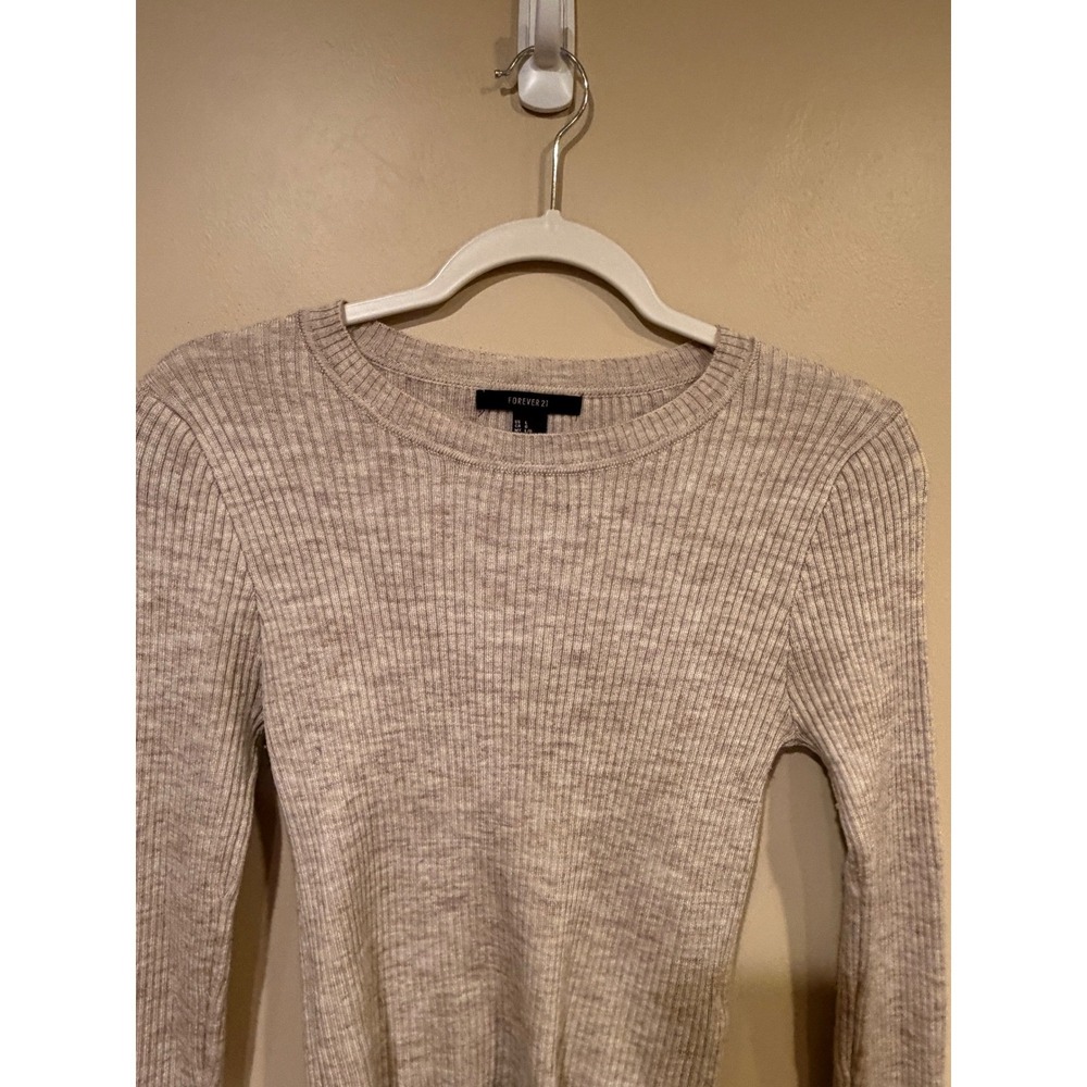 Forever 21 Women Crop Top Beige Large Ribbed Coquette Minimalist Basics Y2k - Picture 4 of 5